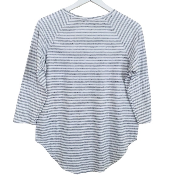 Junk Food Heather Gray Stripe Abstract Cross 3/4 Sleeve Cotton Modal Tee Medium - Picture 3 of 6